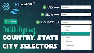 React Filterable Selectors ( Country, State, City) Using React js, tailwind css &amp; headless ui